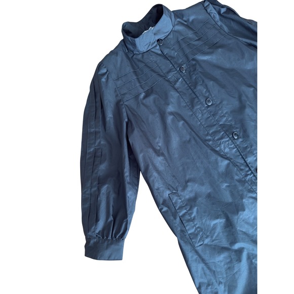 Townhouse Black Midi Trench Coat Long Sleeve Belted Full Button Women's Sz L - Picture 7 of 7